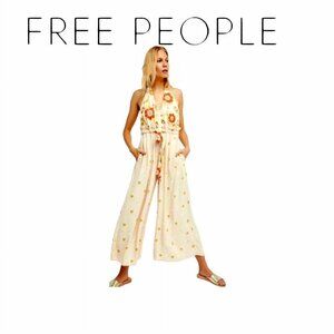 Free People Halter Jumpsuit Floral Stretch Waist XS